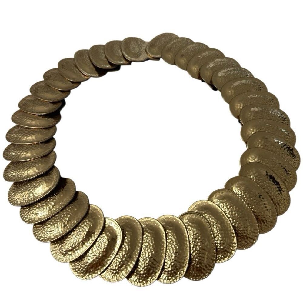 Vintage Hammered Gold Tone Disc Stretch Belt Statement Medallion Elastic Belt